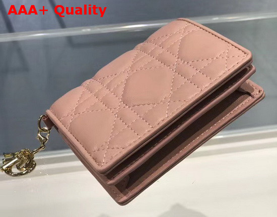 Dior Mini Lady Dior Wallet Rose Des Vents Patent Cannage Calfskin Replica