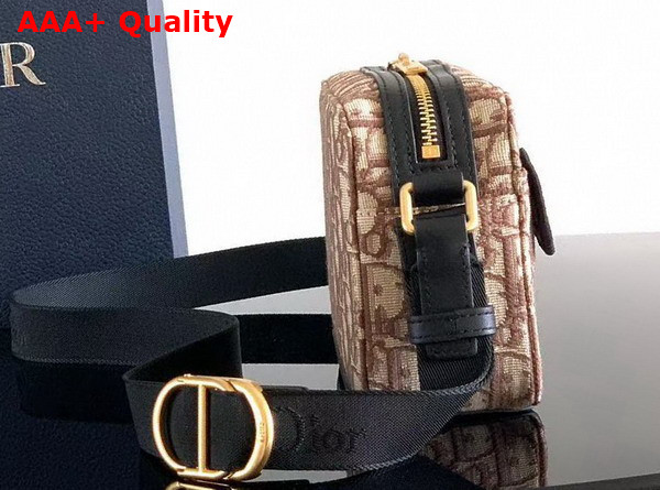 Dior Mini Pocket Dior Jett Zipped Messenger Bag in Brown Dior Oblique Jacquard Replica