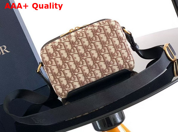 Dior Mini Pocket Dior Jett Zipped Messenger Bag in Brown Dior Oblique Jacquard Replica