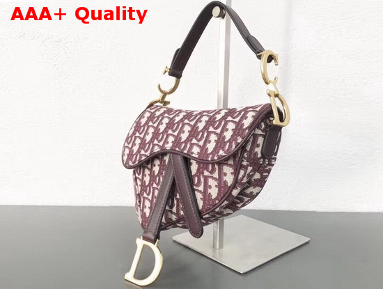 Dior Mini Saddle Bag in Burgundy Canvas Replica