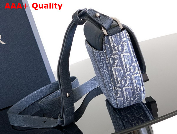 Dior Mini Saddle Messenger Bag with Flap in Blue Dior Oblique Jacquard and Blue Grained Calfskin Replica