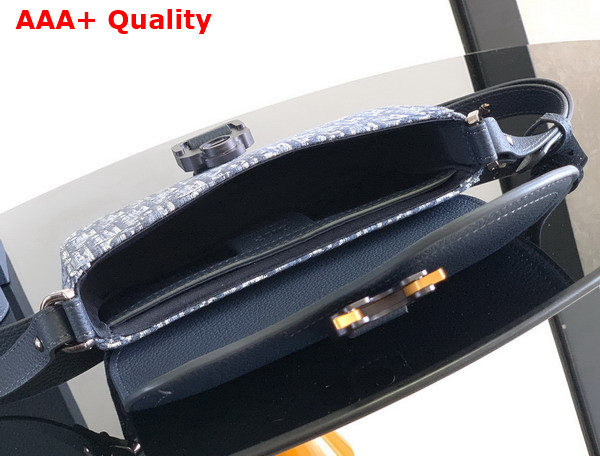 Dior Mini Saddle Messenger Bag with Flap in Blue Dior Oblique Jacquard and Blue Grained Calfskin Replica