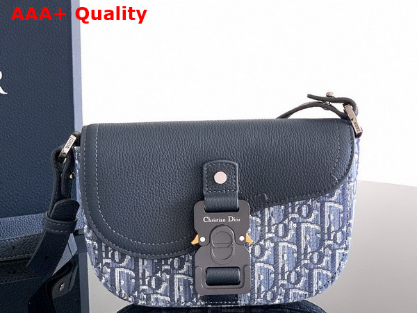 Dior Mini Saddle Messenger Bag with Flap in Blue Dior Oblique Jacquard and Blue Grained Calfskin Replica