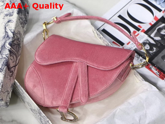Dior Mini Saddle Velvet Bag in Pink Replica