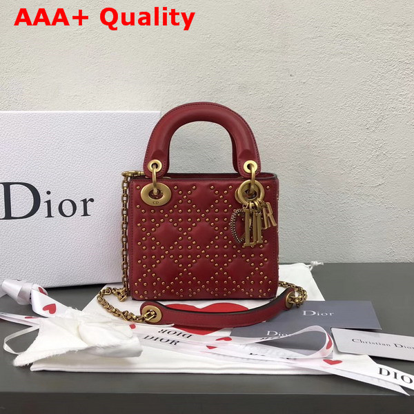 Dior Mini Supple Lady Dior Bag in Red Studded Calfskin Replica