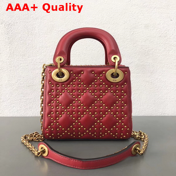 Dior Mini Supple Lady Dior Bag in Red Studded Calfskin Replica