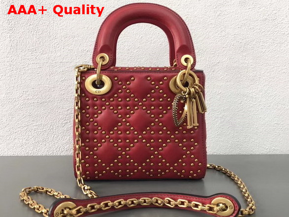Dior Mini Supple Lady Dior Bag in Red Studded Calfskin Replica