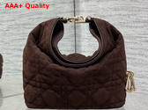 Dior Mini Toujours Hobo Bag in Chocolate Cannage Suede Goatskin Replica
