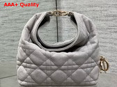 Dior Mini Toujours Hobo Bag in Gray Cannage Suede Goatskin Replica