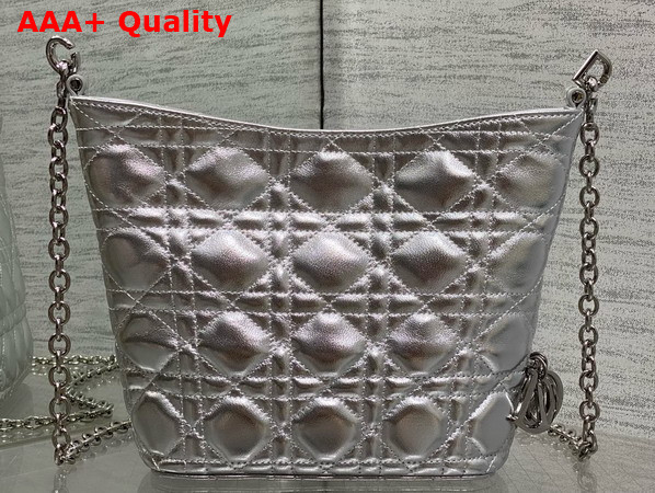 Dior Mini Toujours Hobo Bag in Metallic Silver Cannage Lambskin Replica
