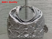 Dior Mini Toujours Hobo Bag in Metallic Silver Cannage Lambskin Replica