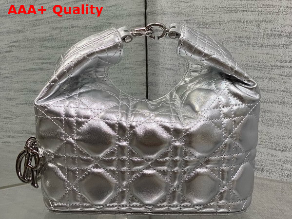 Dior Mini Toujours Hobo Bag in Metallic Silver Cannage Lambskin Replica