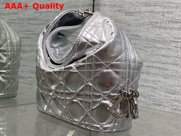 Dior Mini Toujours Hobo Bag in Metallic Silver Cannage Lambskin Replica