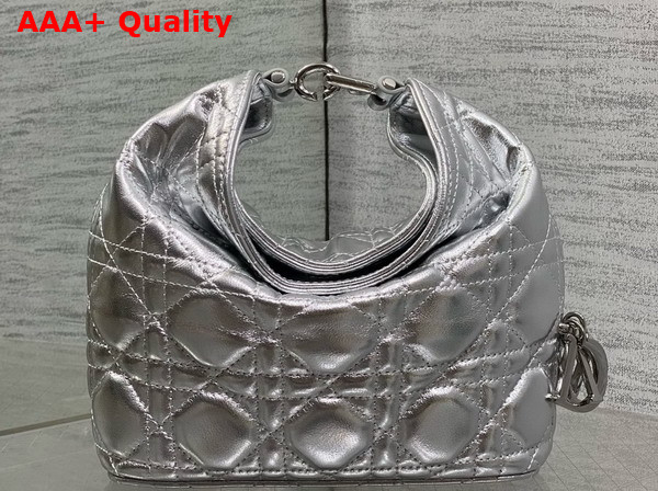 Dior Mini Toujours Hobo Bag in Metallic Silver Cannage Lambskin Replica
