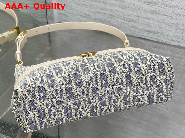Dior Miss Caro Cigale Mini Bag Blue Dior Oblique Chambray with Raffia Effect and Light Biscuit Smooth Calfskin Replica