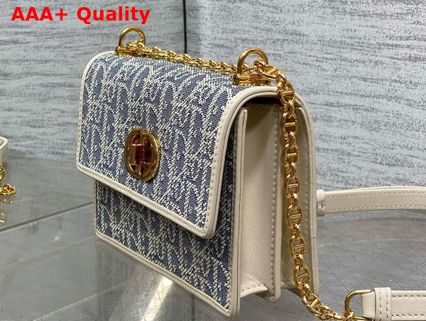 Dior Miss Caro Mini Bag Blue Dior Oblique Chambray with Raffia Effect and Light Biscuit Smooth Calfskin Replica