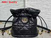 Dior Miss Caro Mini Bucket Bag with Drawstring Black Macrocannage Lambskin Replica