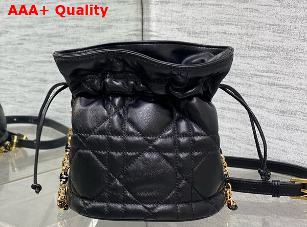 Dior Miss Caro Mini Bucket Bag with Drawstring Black Macrocannage Lambskin Replica