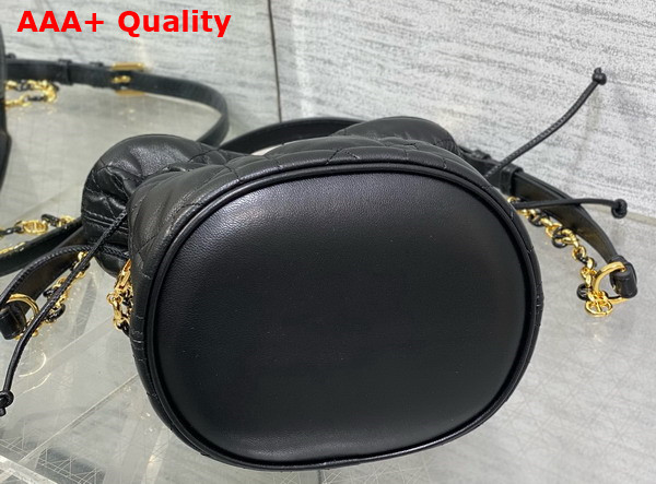 Dior Miss Caro Mini Bucket Bag with Drawstring Black Macrocannage Lambskin Replica
