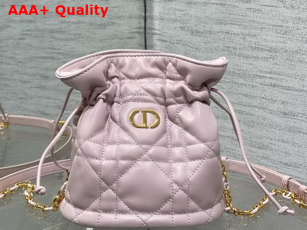 Dior Miss Caro Mini Bucket Bag with Drawstring Pale Pink Macrocannage Lambskin Replica