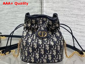 Dior Miss Caro Mini Bucket Bag with Drawstring in Blue Dior Oblique Jacquard Replica