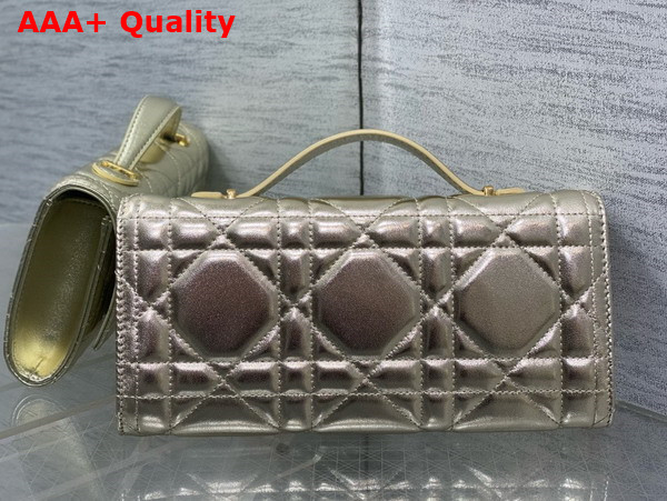 Dior Miss Caro Top Handle Pouch Metallic Gold Tone Macrocannage Calfskin Replica