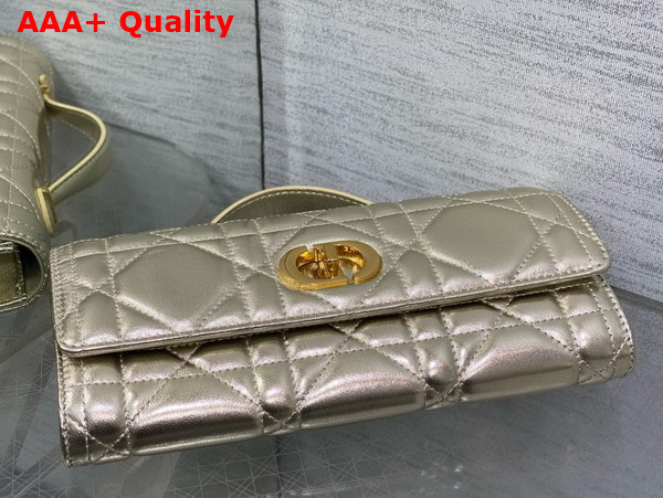 Dior Miss Caro Top Handle Pouch Metallic Gold Tone Macrocannage Calfskin Replica