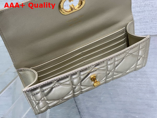 Dior Miss Caro Top Handle Pouch Metallic Gold Tone Macrocannage Calfskin Replica