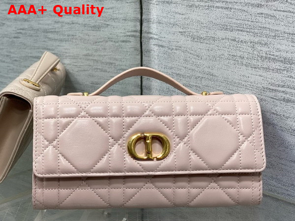 Dior Miss Caro Top Handle Pouch in Powder Pink Macrocannage Lambskin Replica
