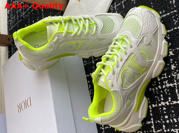 Dior Miss Dior Dior Chrono Sneaker White and Lime Green Mesh with Leather Effect Panels Replica