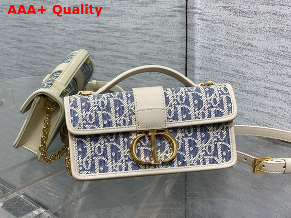 Dior Miss Montaigne Mini Bag Blue Dior Oblique Chambray with Raffia Effect and Light Biscuit Smooth Calfskin Replica