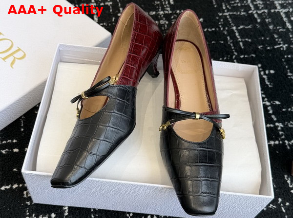 Dior Muse Pump Black and Burgundy Crocodile Printed Calfskin Replica