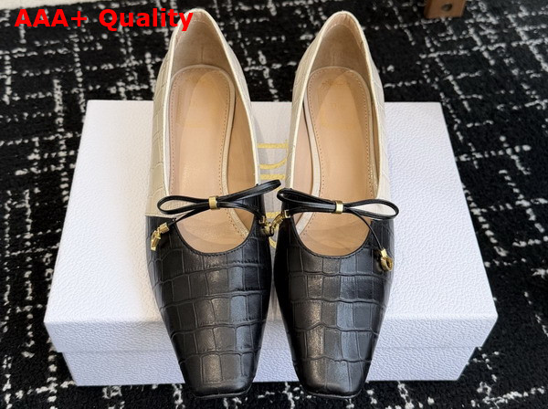 Dior Muse Pump in Black and Cream Crocodile Printed Calfskin Replica