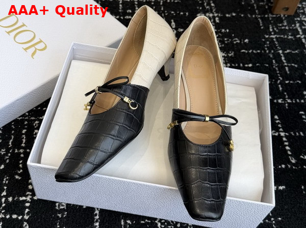 Dior Muse Pump in Black and Cream Crocodile Printed Calfskin Replica