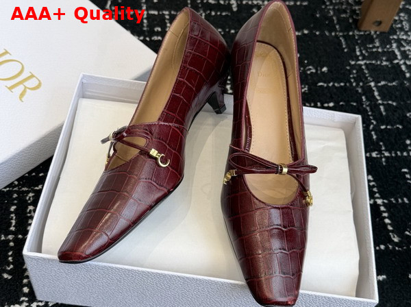Dior Muse Pump in Burgundy Crocodile Printed Calfskin Replica