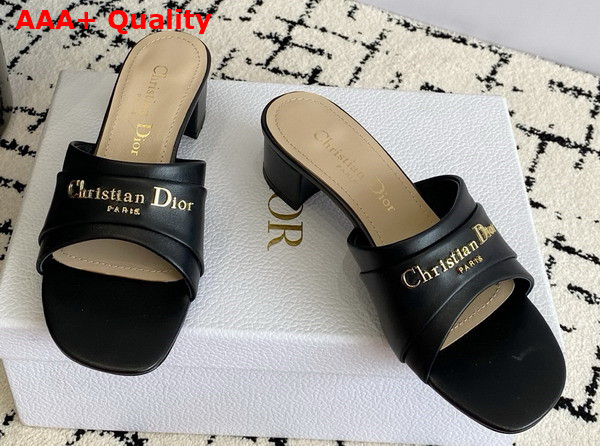 Dior My Dior Heeled Slide in Black Calfskin Replica