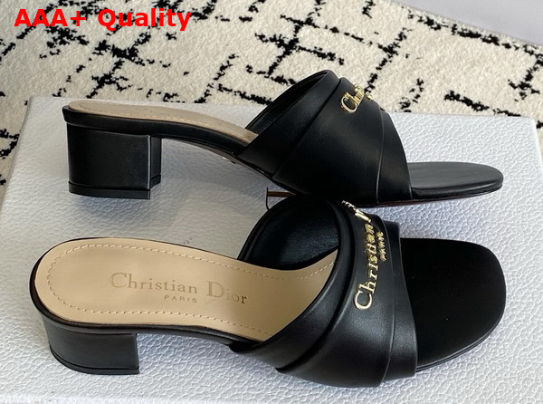 Dior My Dior Heeled Slide in Black Calfskin Replica