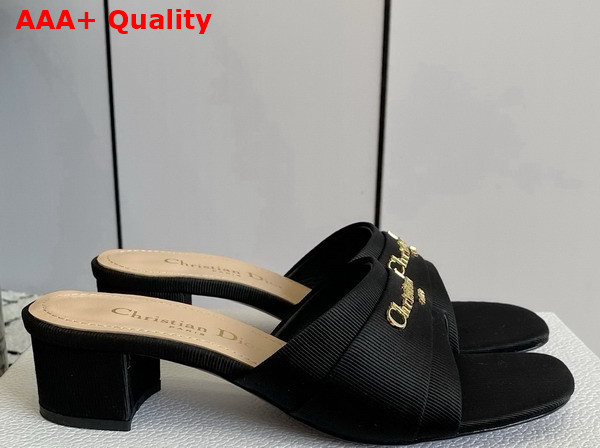 Dior My Dior Heeled Slide in Black Grosgrain Replica