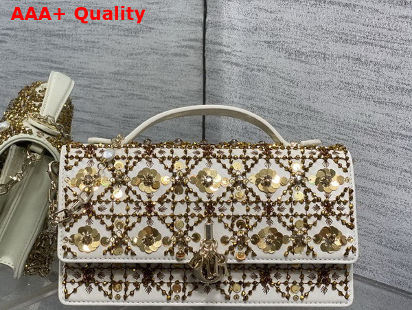 Dior My Dior Mini Bag Latte Calfskin Embroidered with Microbead and Sequin Cannage Motif Replica