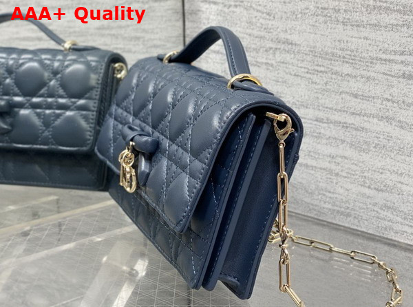 Dior My Dior Mini Bag with Leather Bow Deep Ocean Blue Cannage Lambskin Replica