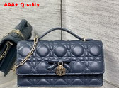 Dior My Dior Mini Bag with Leather Bow Deep Ocean Blue Cannage Lambskin Replica