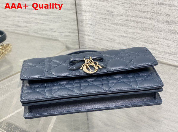 Dior My Dior Mini Bag with Leather Bow Deep Ocean Blue Cannage Lambskin Replica