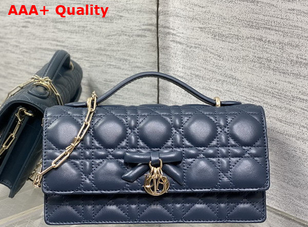 Dior My Dior Mini Bag with Leather Bow Deep Ocean Blue Cannage Lambskin Replica