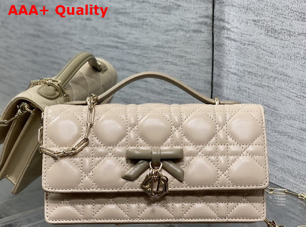 Dior My Dior Mini Bag with Leather Bow Powder Beige Cannage Lambskin Replica