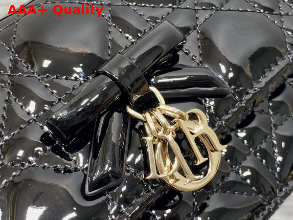 Dior My Dior Mini Bag with Leather Bow in Black Patent Cannage Calfskin Replica