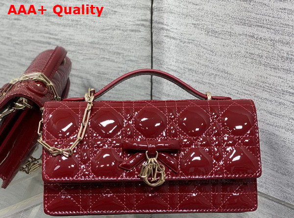 Dior My Dior Mini Bag with Leather Bow in Cherry Red Patent Cannage Calfskin Replica
