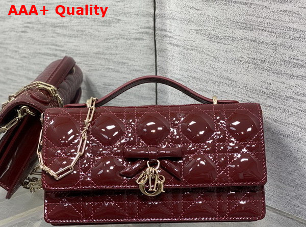 Dior My Dior Mini Bag with Leather Bow in Plum Patent Cannage Calfskin Replica