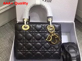 Dior My Lady Dior Bag with Leather Shoulder Strap Black Grained Calfskin Replica