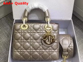 Dior My Lady Dior Bag with Leather Shoulder Strap Metallic Gold Grained Calfskin Replica