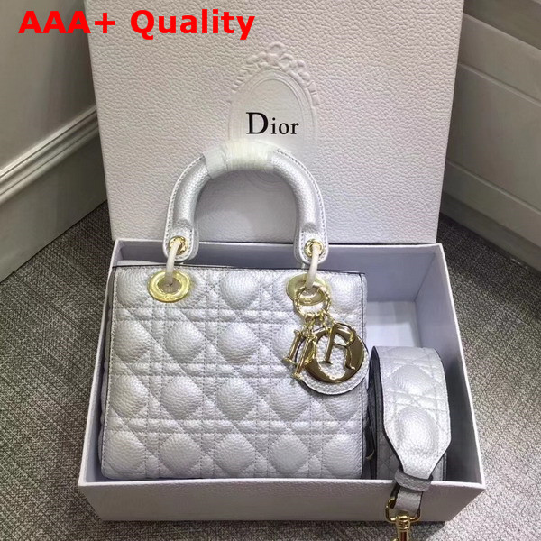 Dior My Lady Dior Bag with Leather Shoulder Strap Metallic Silver Grained Calfskin Replica